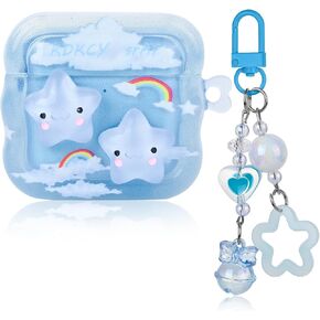 Cute Airpod 4 Case with Keychain Compatible with Kawaii Star AirPods 4th Generation Case Cover for Women Girl