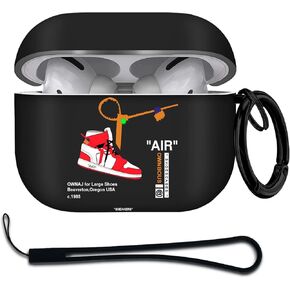 for Airpods Pro 2nd Generation Case 2022 Air Sports Shoes with Lanyard, Protective TPU Soft Cases Cover Rugged for Apple Airpod Pro 2 with Keychain for Women Men，Black Red
