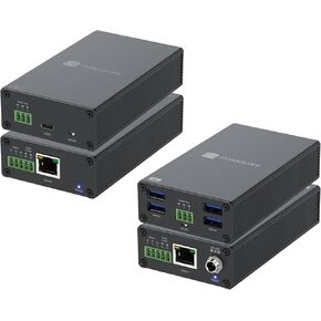 USB 3.0 Extender Over Ethernet Cat6A/7, Extend USB Over Ethernet Up to 330ft/100m, 4 Ports Support USB 3.2, RS-232, Digital I/O Control, No Driver Required, Supports All OS, TAA Compliant