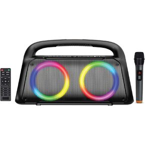 Boytone, Portable Bluetooth Party Box Speaker with LED DJ Lights, VHF Wireless Microphones, Remote Control, 60W Powerful Speaker, TF Card/USB, TWS, for Indoor/Outdoor Events (BT-61K)