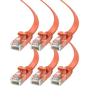 Cat6 Ethernet Cable 12ft, 6-Pack Orange - Flat High-Speed Network Cables for Gaming, Streaming, Router, Modem, PC, PS5, Xbox - Durable & Space-Saving Design