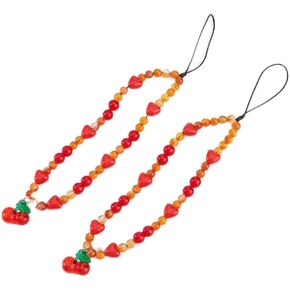 2pcs Stones Beaded Phone Charm Natural agate Cherry Mobile Phone Chain Strap Universal Cell Phone Lanyard Wrist Strap Beaded Handmade Phone Case Accessories