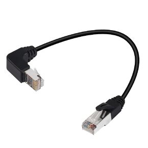 QIANRENON 90° Angle RJ50 10P10C Ethernet Cable,10P 10C Male to Right Angle Male Communication Cable,Cat5E,with Shield,Microphone Connections for Data and Mobile Radios,30cm/11.8in (Down Angle)