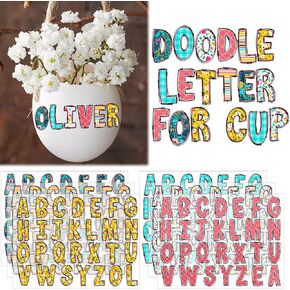 6 Pcs UV DTF Cup Wrap Flower Letters Custom Transfer Letter Stickers Personalized Spring Valentine Vinyl Name Decal for Glass Cups Tumbler Laptop Water Bottle Car Notebooks