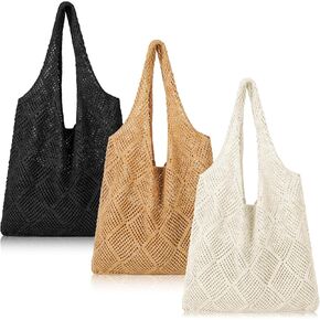 Zonon 3 Pcs Crochet Mesh Beach Tote Bag Summer Hollow Knitted Bag for Women Boho Shoulder Bag Aesthetic Hippie Handbags Y2k Purse