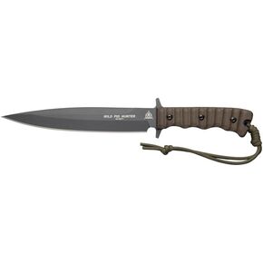 TOPS Knives Wild Pig Hunter Full Tang Fixed Blade- Sniper Gray Blade Finish- Brown Leather Sheath w/Belt Loop (Green Canvas Micarta Handle)