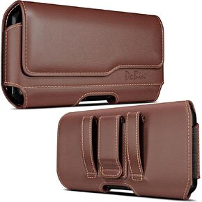 DeBin Case for Galaxy S24 Ultra 5G, S24 FE, S23 Ultra, S22 Ultra, S21 Ultra, Note 20 Ultra - Cell Phone Belt Holster with Clip Carrying Pouch Holder Cover (Fits Samsung Phone with Case on) Brown