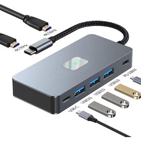 USB C to Dual HDMI Docking Station, USB C to Dual HDMI(4K@30Hz) Multiport Adapter, Type C Hub with 2 HDMI, 100W PD, USB C Data, 3 USB3.0, All in one for Dell HP MacBook Laptop (7 in 1 2HDMI+3USB3.0