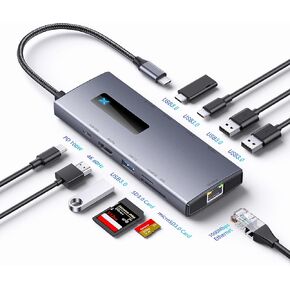 USB C Hub 10-in-1 Multiport Adapter Suitable for Laptops, Dual 4K HDMI Monitor Support, 100W PD Charging, Gigabit Ethernet, 3 USB 3.0 Ports, SD/TF Card Reader, USB C Hub