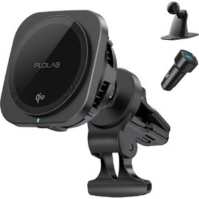 FLOLAB Qi2 15W Wireless Car Charger for iPhone 16/15/14/13/12 Qi2 Car Charger, Magnetic Vent/Foldable Dashboard/Windshell Mount Car Phone Holder, Fast Charging with Cooling