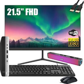 HP EliteDesk 800 G3 Mini Business Desktop Computer with 21.5" FHD Monitor Bundle PC Set and RGB Speaker, Intel Core i7-6700, 16GB DDR4, 1TB SSD, DP, Keyboard & Mouse, WiFi, Windows 10 Pro (Renewed)