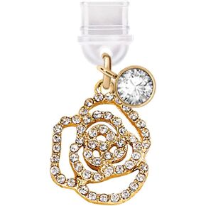 ELISE & FONDA TP509 Type-C Charging Port Anti Dust Plug Crystal Rose Love Cell Phone Charm for iPhone 15/16/Samsung/OnePlus/Xiaomi/oppo Android Phones (Gold)