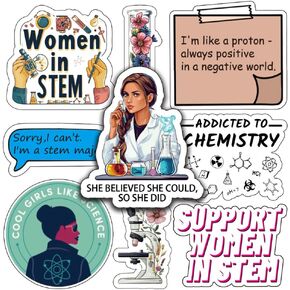 50Pcs Women in STEM Sticker Set - Lady Scientist Decals for Laptop, Water Bottle, and Planner - Feminist Retro Stickers for Her - Women in Science Tech - STEM Diversity Gift Pack