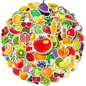100 PCS Fruits Vegetable Stickers for Kids, Waterproof Vinyl Fruits Vegetable Stickers Decals for Water Bottles Laptops Party Favors Arts and Crafts(Fruits Vegetables)