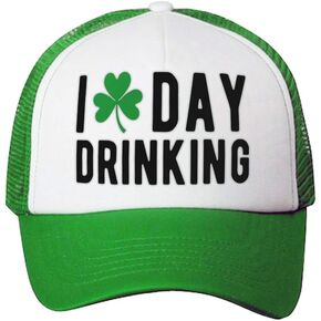 Trucker Hat I Love Drinking Shamrock St Patrick's Patty Irish Polyester Snapback Baseball Cap for Men & Women Kelly Green 1 Size