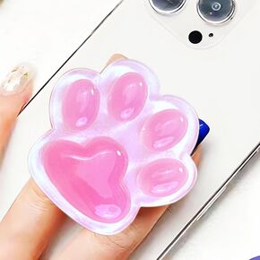 Cute Luminous Cat Paw Phone Grip, Kawaii 3D Shinny Pink Phone Holder Stand Compatible with iPhone and Kindle, Phone Charm and Accessories for Girls Women