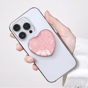 Expanding Moblile Phone Grip Heart Shape Glass Kickstand for Smartphones, Cell Phone Collapsible Stand - Pink