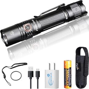 FENIX PD35 V3 1700 Lumens LED Tactical Flashlight, IP68 Waterproof, Aircraft Aluminum Construction, with a Rechargeable 2600 mAh Battery, Holster, and a USB Wall Plug