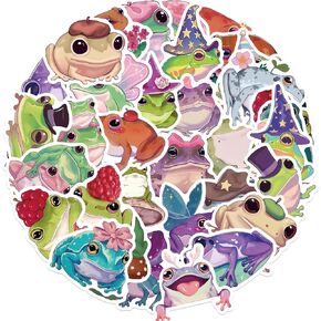 Cute Frog Stickers Decal, Waterproof Vinyl Stickers Pack for Water Bottle, Journal, Laptop, Scrapbook, Kindle, Skateboard, Luggage, Funny Graffiti Frog Stickers, 50Pcs