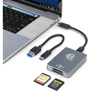 CFexpress Type A/SD Card Reader USB C, 10Gbps CFexpress Type A Card Reader with USB 3.2 Gen2 Transfer Speed, Dual Slot CF Express Type A SD Card Reader Adapter with USB C to USB C/USB A Cable