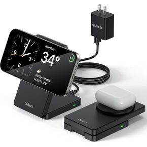 Folding Wireless Charging Stand, Magnetic 15W Fast Charging Station Mag-Safe Travel Lightweight Charger Compatible for iPhone 16/16 Pro/16 Pro Max/16 Plus/15/14/13/12 Series, AirPods 4/3/2/Pro