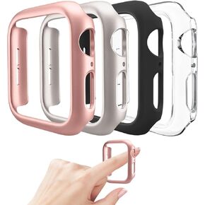 4 Pack Hard PC Bumper Case Compatible with Apple Watch Series 10 42mm, Ultra-Thin Scratch Resistant Protective Frame Edge Cover for iWatch Series 10 42mm, A-Black/Rose Gold/Starlight/Clear