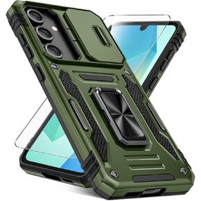 Caka for Samsung Galaxy A16 5G Phone Case [HD Screen Protector] [Camera Lens Cover] [360°Rotated Kickstand Ring] Heavy Duty Hard Rugged Protective Phone Cover for A16-5G/4G 6.7" 2025 - Olive Green