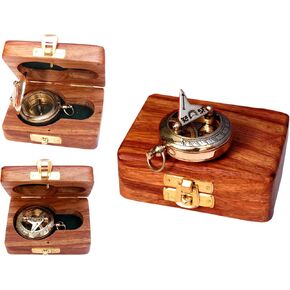 Brass Nautical Compass with Wooden Case - Antique Brass & Copper Sun Clock for Camping, Hiking, Touring - Engraved Gift for Him - Nautical Clock - Compass Gift