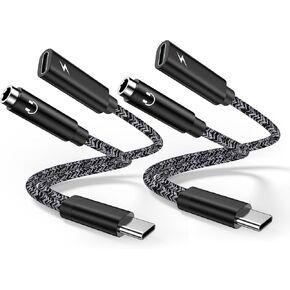 USB C Samsung S23 FE Aux Cord Headphone Adapter & 60W Fast Charging Type C Charger Cable for Galaxy S24 S22 Ultra Plus S21 S20 A54 A14 A13 A53,Pixel 8 Pro 7, 2 Pack 2 in1 3.5mm Audio Jack Dongle Cord
