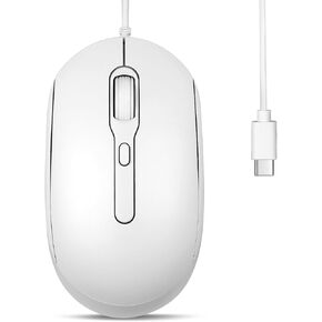 Perixx PERIMICE-222CW USB Type C Wired Optical Mouse, 1200/1600/2000 DPI, Long 5.9 Ft Cable, Compatible with Tablets, Laptops, and PCs, White