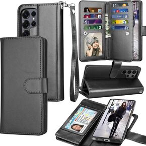 Galaxy S25 Ultra Case, Galaxy S25 Ultra 5G Wallet Case, Tekcoo Luxury PU Leather ID Cash Credit Card Slots Holder Carrying Flip Cover [Detachable Magnetic Hard Case] for Samsung S25 Ultra [Black]