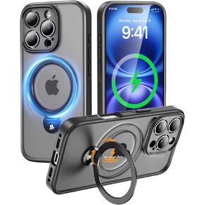 MAGIC JOHN Designed for iPhone 16 Pro Max Case, with Magnetic Sturdy Kickstand [Military Drop Protection] [Compatible with MagSafe] Shockproof Translucent for iPhone 16 Pro Max Case 6.9'', Black