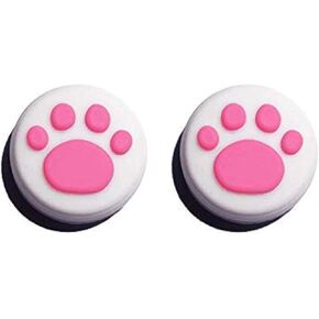 Silicone Analog Controller Thumb Stick Grips Cap for Nintendo Switch NS Controller Joy-Con/Switch Lite ThumbStick（2 PCS White-Pink Cute Cat Paw Claw）