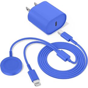 Upgraded for Apple Watch Charger, 2 in 1 USB C Magnetic iWatch Charger Cord & USB-C to L Cable 6FT with Type C Block, Fast Charging i-Watch Series Ultra/9/8/7/6/SE/5, for Phone 14/13/12 Series-Blue