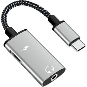 USB C to 3.5mm Audio and Charger Adapter, 2 IN 1 USB C to Aux Audio Jack Splitter Adapter Compatible with iPhone 15 Pro/15 Pro Max/15/15 Plus, 16 Pro/16 Pro Max/16/16 Plus, Galaxy S24/S23/S22, HUAWEI