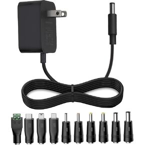 DC 5V 1A Power Cord Adapter with 10 Connectors - Universal AC/DC Charger for Security Cameras,Baby Monitors,TV Boxes,Raspberry Pi, and More - DC 5 Volt 1A 0.5A Power Supply, FCC and UL certified (5ft)