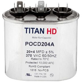 Packard 20+4Mfd, 370V, Oval Dual Run Capacitor Pocd204A