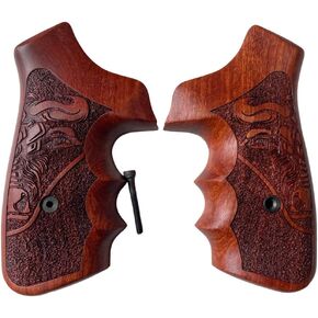 Handmade reproductive Combat Padauk Wood Grips Compatible with Taurus Tracker/Judge 17 44 415 425 450 617 627 692, Compact Frame, Bull Art Pattern #TK3