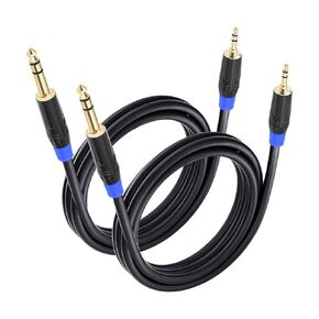 6.35mm 1/4" Male to 3.5mm 1/8" Male, 3.3 Foot, 2 Pack, Black, Stereo Audio Cable for Guitar, iPod, Laptop, Speaker, Amplifier, TRS Bidirectional Jack Cable, 24K Gold-Plated Conductors