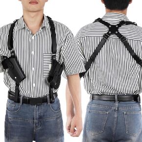 Adjustable Leather Shoulder Holster - Universal Concealed Holster with Magazine Pouch, Compatible with Glock 17 19 23, Full-Sized 1911, Sig Sauer P220 P320, Ruger P85, Beretta 92FS, Right Hand Use