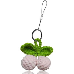 Crochet Cherry Mobile Phone Chain Pendant,Fruit Phone Chain Pendant Strap Lanyard Backpack Pendant for Bag Key,Cute Phone Charm Pendant Kawaii-Key Chain for Women Men Couple Gifts