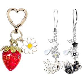 for Cute Cell Phone Charms Star Heart Phone Straps Charms,Cute Strawberry Keychain,Kawaii Heart Flower Daisy Key chains Accessories,Bag Charms,Sweet Heart Keychains Decor for Girls Purse Gift