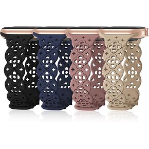 Lucky Stars Lace Silicone Bands Compatible with Apple Watch 38mm 40mm 41mm 42mm 44mm 45mm 49mm for Women, Cute Slim Thin Hollow-out Breathable Wristbands for iWatch Series 9/8/7/6/5/4/3/2/1SE Ultra