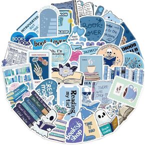 50Pcs Bookish Stickers, Waterproof Vinyl Funny Reading Stickers Pack for Laptop, Kindle, Journal, Scrapbooking, Water Bottle, Aesthetic Book Stickers