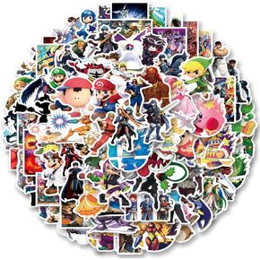 100pcs Super Smash Bro Stickers for Laptop, Cool Game Classic Cartoon Vinyl Decals for Laptop Water Bottle Luggage Cup Phone Tablet Flasks Bike Botebook Car,