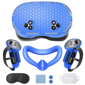 ETAVR 7 in 1 Silicone Cover Set for Oculus Meta Quest 3S Accessories, VR Protector Face Cover, Controller Grips Cover, Silicone Front Shell Headset Cover Kit, Quest 3S Skin Bundle (Blue-2)