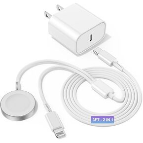 Upgraded for Apple Watch Charger, 2 in 1 USB C Magnetic iWatch Charger Cord & USB-C to Lighting Cable 3FT with Type C Block, Fast Charging i-Watch Series Ultra/9/8/7/6/SE/5, for Phone 14/13/12 Series