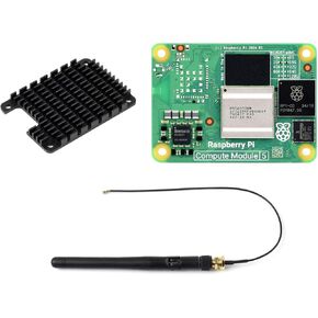 CM5 Waveshare Pi Compute Module 5，Comes with an Official Raspberry Pi CM5002016 (Without Wireless, 2GB RAM, 16GB eMMC Flash), an Antenna Kit and a HEATSINK. (3 Items)