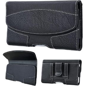 Leather Phone Holster with Belt Loop for iPhone 15 Pro 14 Pro, 13 Pro, 12, 11, Xr, Galaxy S23, S22, S21 FE, S21,S20, Belt Phone Holder for Men, Belt Clip Case, Carrying Case-Black