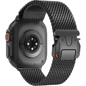 Wingle Milanese Loop for Apple Watch Band Ultra 2 Band 49mm 46mm 45mm 44mm Men Women, Parachute-Style Buckle Stainless Steel Mesh Loop Metal Band for iWatch Ultra Series 10 9 8 7 6 5 4 3 2 1 SE, Black